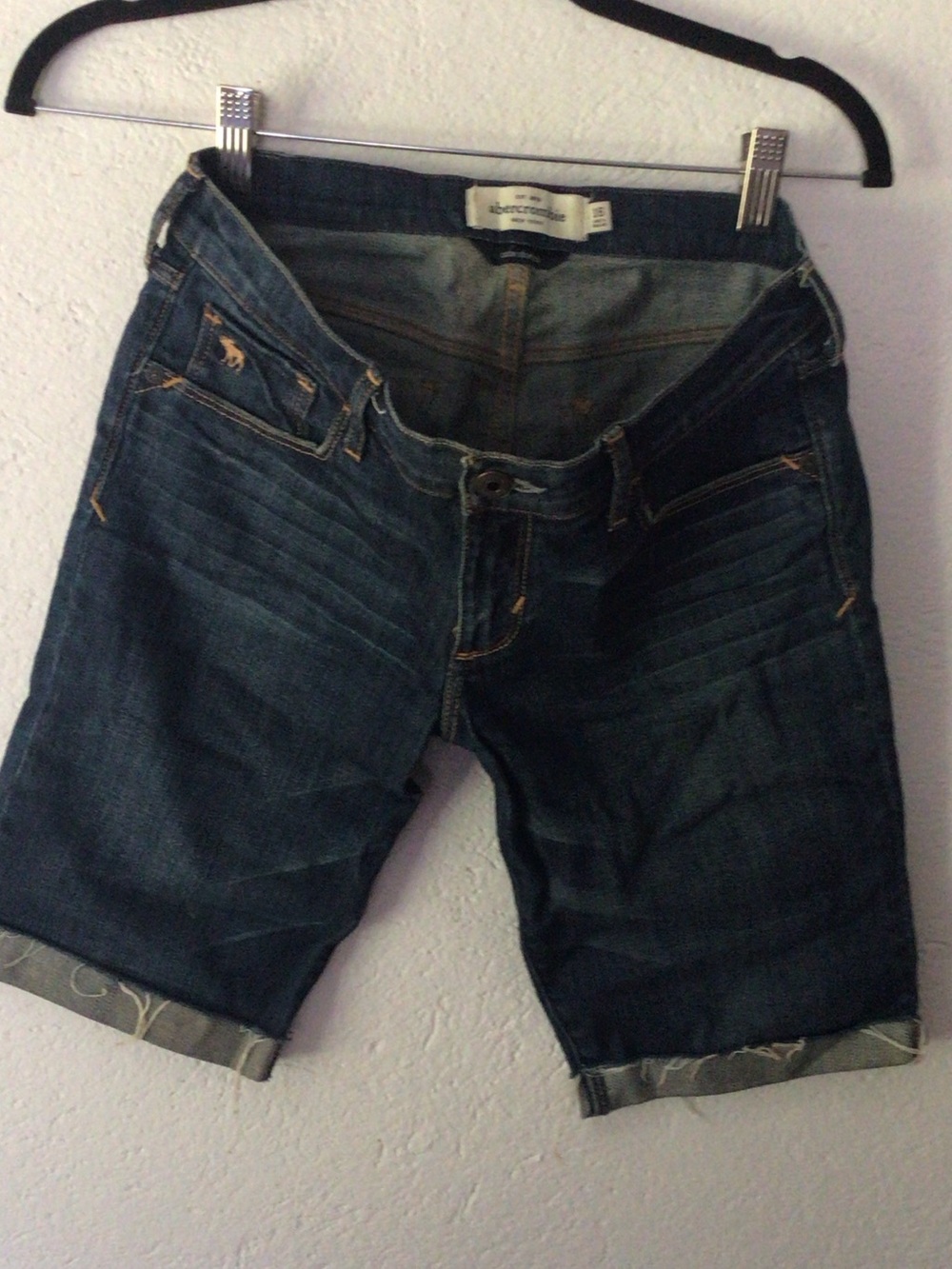 Abercrombie & Fitch Dark Blue Denim Rolled Hem Bermuda Shorts